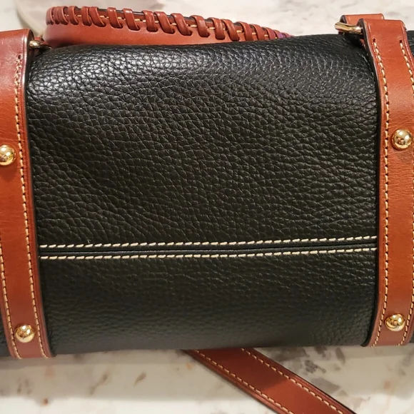 Dooney & Bourke Black and Brown Structured Leather Satchel - Picture 8 of 13